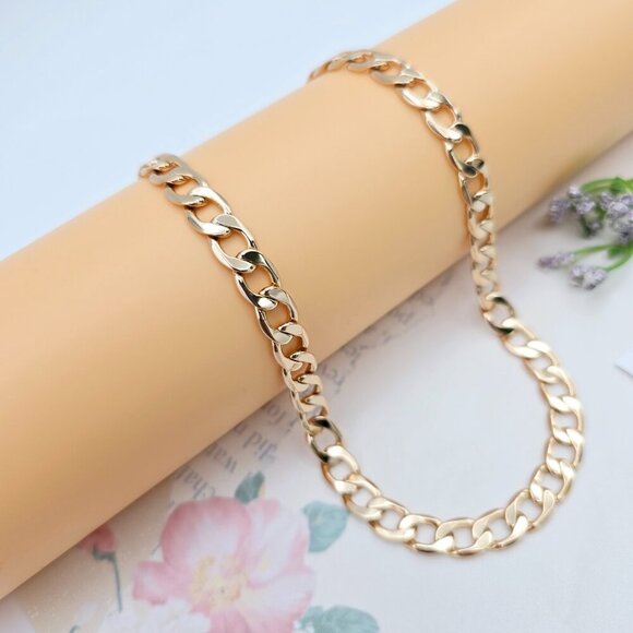 Rose Gold Cuban Chain Necklace Gold Plated Brass 49cm (19.3 Inches), XPNL0064 - Picture 4 of 12